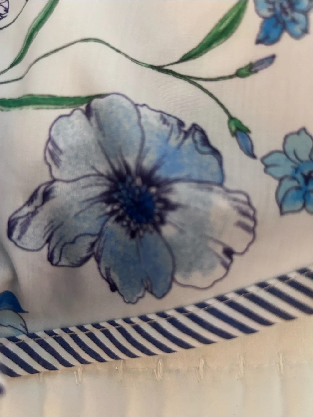Rare Editions White Dress with Blue Floral Print and Royal Blue Ribbon
